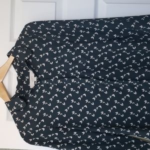 Loft green button up silk blouse